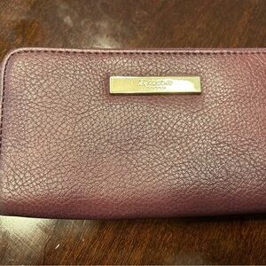 Dune London Burgundy Wallet with Textured Finish and Gold Nameplate